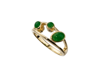 9kt Yellow Gold Three Stone Rubover Split Shank Cabouchon Jade Ring 2