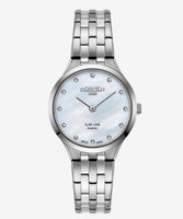Roamer Ladies Slim-Line Stainless Steel Sapphire Crystal Mother Of Pearl & 0.06ct Diamond Dial Bracelet Watch