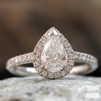 Platinum 0.80ct D VS1 Pear Laboratory Diamond & 0.27ct Natural Diamond Halo Ring 6