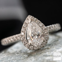 Platinum 0.80ct D VS1 Pear Laboratory Diamond & 0.27ct Natural Diamond Halo Ring 5