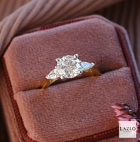 18kt Yellow Gold D VVS2 1.66ct Round Brilliant Laboratory Solitaire & Two Natural 0.28ct Pear Diamond Ring 2
