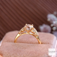 18kt Rose Gold Antique Style Leaf 0.80ct Morganite Solitaire & Diamond Set Ring 8