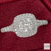 Platinum Laboratory D VVS1 O.81ct Cushion Diamond & 0.31ct Natural Diamond Halo Split Diamond Ring 1
