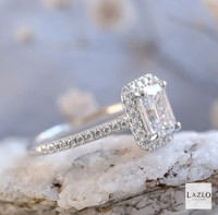 Platinum 1.12ct D VS1 Emerald Cut Laboratory Diamond & 0.27ct Natural Diamond Halo Ring 2