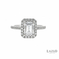 Platinum 1.12ct D VS1 Emerald Cut Laboratory Diamond & 0.27ct Natural Diamond Halo Ring 1