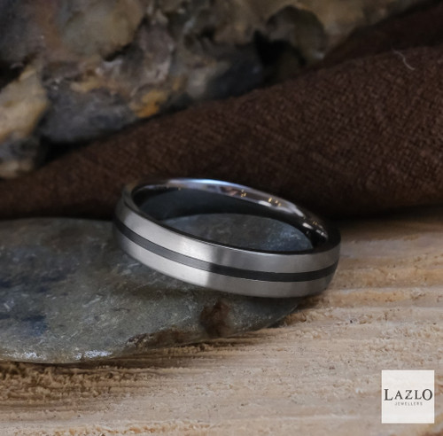 Gents Titanium 5mm Zirconium Centre Line Wedding Ring 1