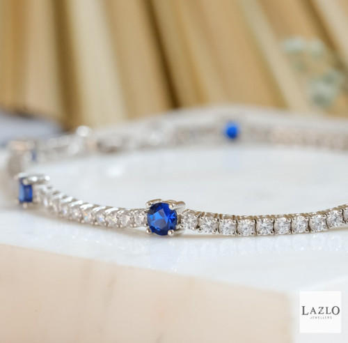 Sterling Silver Sapphire CZ Tennis Bracelet 1