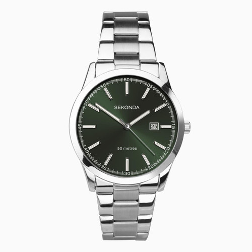 Sekonda Gents Stainless Steel Green Dial Bracelet Watch 1