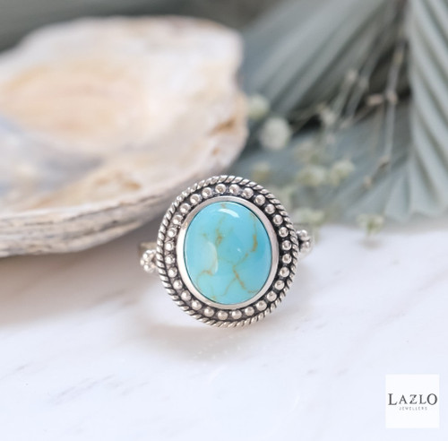 Sterling Silver Synthetic Turquoise Oval Ring 1