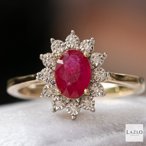 9kt Yellow Gold Oval 0.86ct Ruby & 0.04ct Diamond Ring 1 9kt Yellow Gold Oval 0.86ct Ruby & 0.04ct Diamond Ring 1