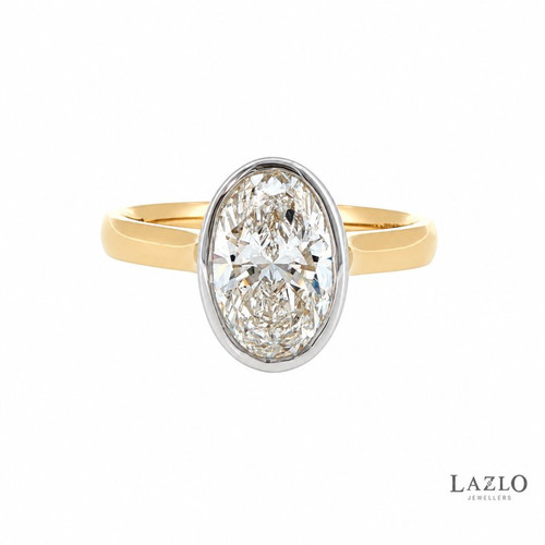 18kt Yellow & White Gold Rubover 2.09ct E VVS2 Oval Laboratory Diamond Solitaire Ring  1