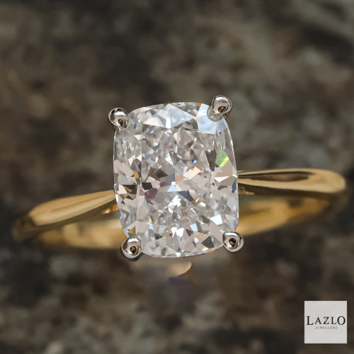 18kt Yellow Gold & Platinum 2.11ct VVS2 Long Cushion Laboratory Diamond Solitaire Ring  1