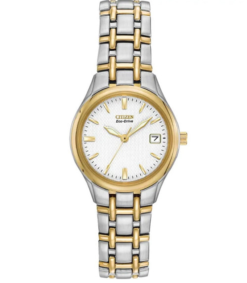 Citizen Ladies Silhouette Eco Drive Two Tone White Dial Bracelet Watch 1