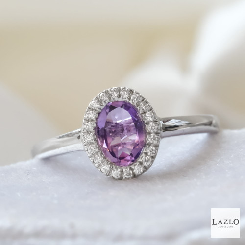 Sterling Silver Oval Amethyst CZ Surround Ring