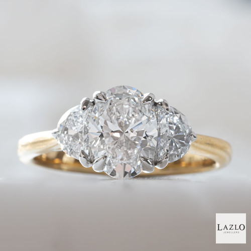 18kt Yellow Gold Oval Laboratory D VVS2 1.51ct Diamond & 0.68ct Half Moon Lab Diamond Side Engagement Ring 1