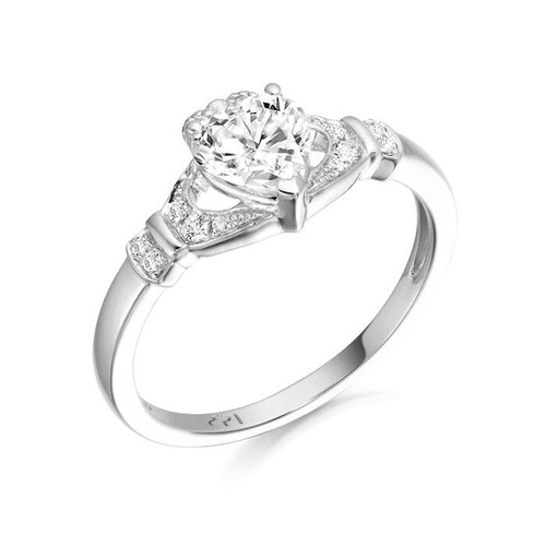 Sterling Silver CZ Micro Pave and CZ Heart Claddagh Ring 1