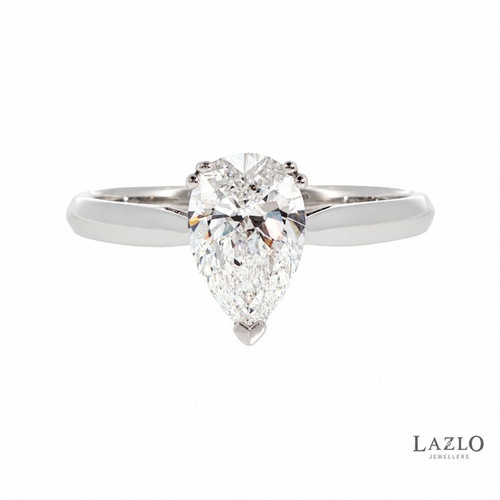 Andre Michael 9kt White Gold Pear Cut 1ct D/E VS1 Solitaire Laboratory Diamond Ring 1