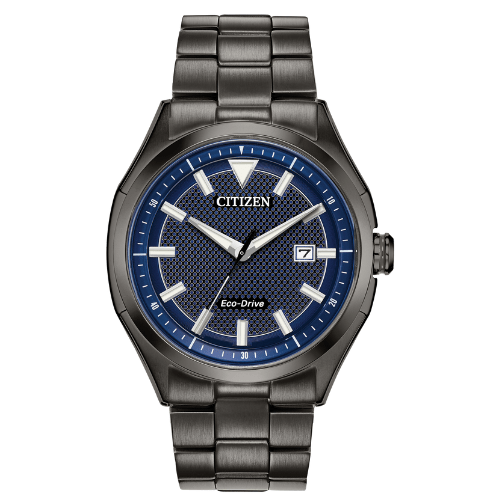 Citizen Gents Eco-Drive Dark Stainless-Steel Bracelet Watch Front of watch Citizen Gents Eco-Drive Dark Stainless-Steel Bracelet Watch Front of watch