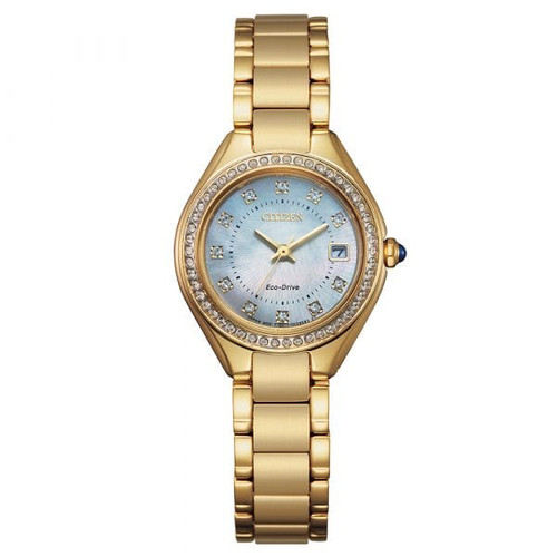 Citizen Ladies Eco Drive Silhouette Gold Plated Sapphire Crystal Bracelet Watch