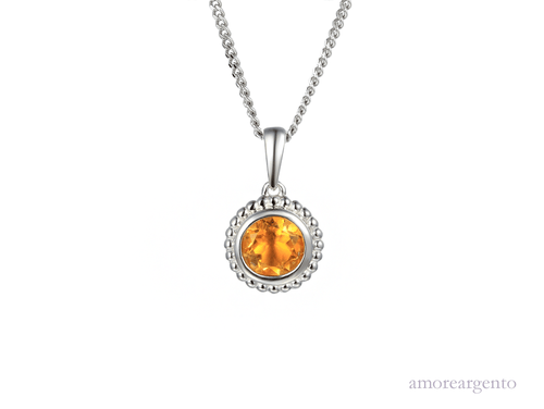Sterling Silver Rub Over Citrine Pendant and Chain