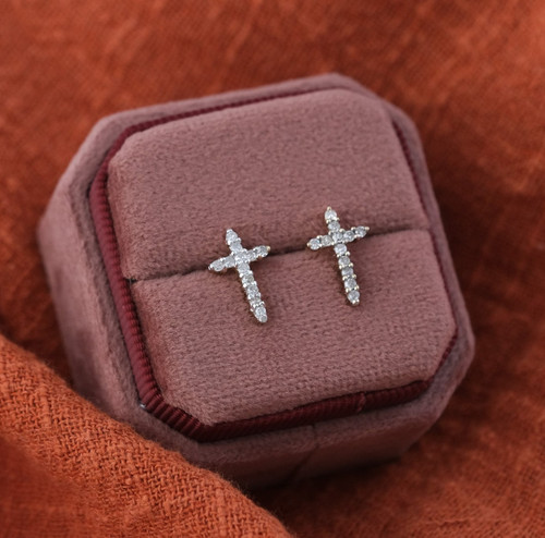 Gold Diamond Cross Stud Earrings 1