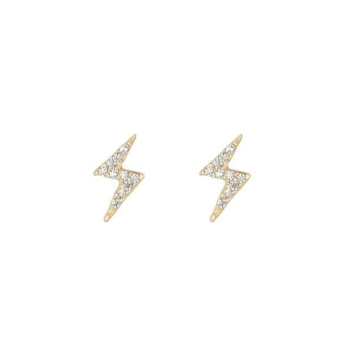 9kt Yellow Gold CZ Lightening Bolt Stud Earrings 1