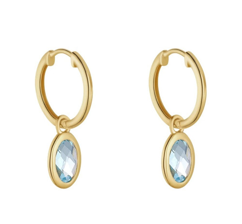 Gold Plated Sterling Silver Huggie Blue Topaz Drop Earrings 1