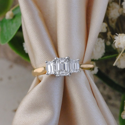 18kt Rose Gold Three Stone Emerald Cut G VS1 1.01ct Diamond Engagement Ring 1