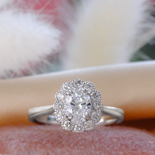 Platinum Oval D VS1 0.72ct Laboratory Diamond & 0.35ct Pave Diamond Engagement Ring 1