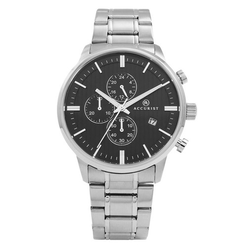 Accurist Gents Stainless Steel Black Dial Chronograph Watch 1