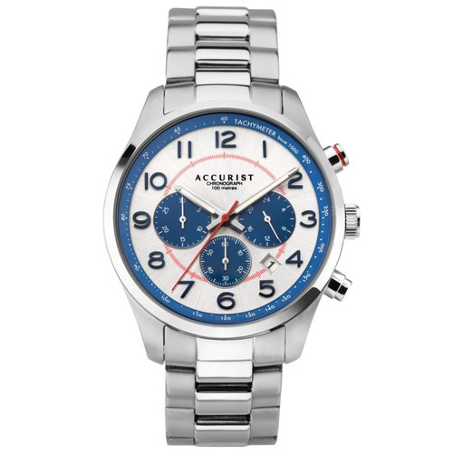 Accurist Gents Stainless Steel Multi Dial Silver & Blue Dial Bracelet Watch 1
