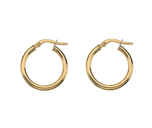 9kt Yellow Gold 2.3mm Round 15mm Hoop Earrings