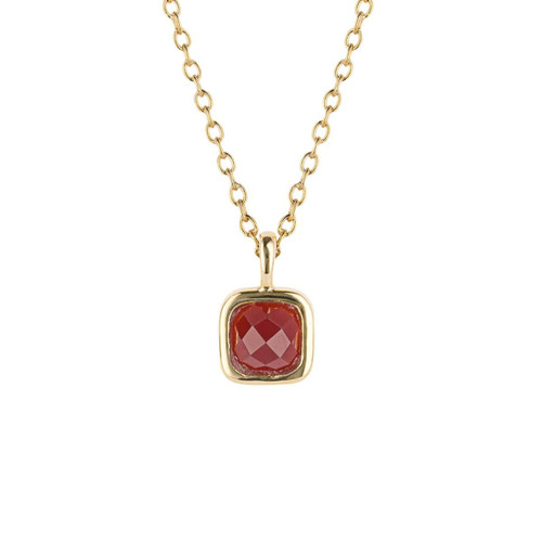 Gold Plated Semi-Precious Dark Ruby Quartz Pendant & Chain 1