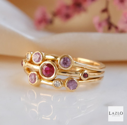 18kt Rose Gold Ruby Diamond & Pink Sapphire Boodle Style Ring