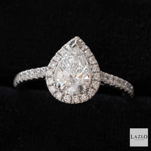 Platinum 0.80ct D VS1 Pear Laboratory Diamond & 0.27ct Natural Diamond Halo Ring 1 Platinum 0.80ct D VS1 Pear Laboratory Diamond & 0.27ct Natural Diamond Halo Ring 1