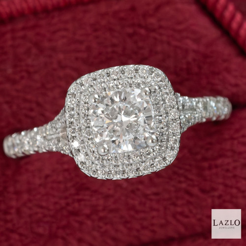 Platinum Laboratory D VVS1 O.81ct Cushion Diamond & 0.31ct Natural Diamond Halo Split Diamond Ring 1