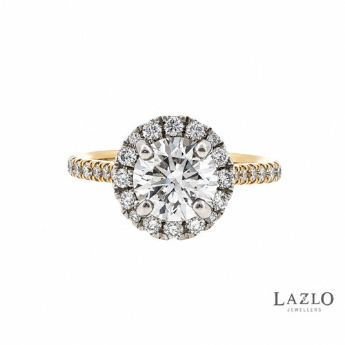 18kt Yellow Gold 1.37ct D VS1 Round Brilliant Laboratory Diamond & Natural 0.47ct Diamond Shoulder Ring 1