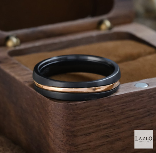 Gents Surfing Colors Zirconium 14kt Rose Gold 5mm Wedding Band 1