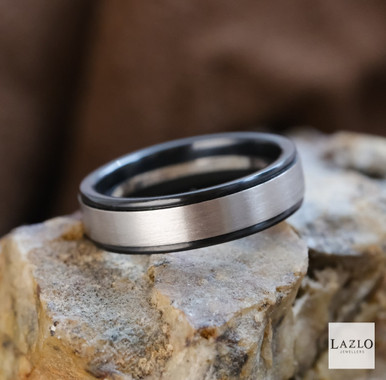 Zedd Duo 6mm Zironium & Platinum Wedding Ring Satin Finished