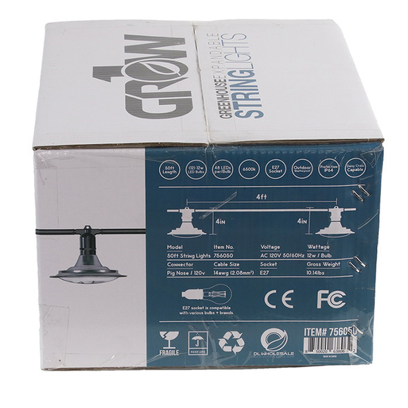 50' Greenhouse Expandable String Lights 14AWG w/ 12W LED