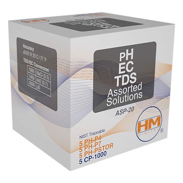 HM Digital 20 pack mix of 1000 ppm TDS, pH 4, pH7, pH