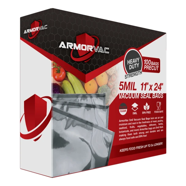 ArmorVac 11”x24” 5mil Precut Vacuum Seal Bags Black & Clear (100 Pack)