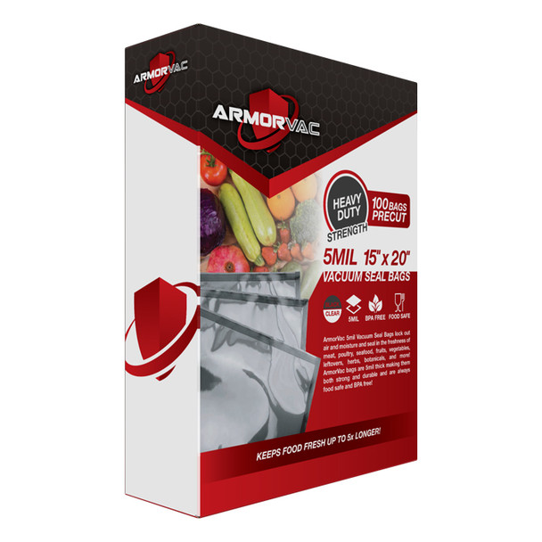 ArmorVac 15”x20” 5mil Precut Vacuum Seal Bags Black & Clear