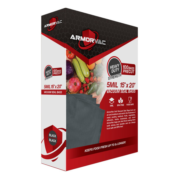 ArmorVac 15”x20” 5mil Precut Vacuum Seal Bags All Black