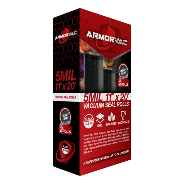 ArmorVac 11”x 20’ 5mil Vacuum Seal Bags Black & Clear (2