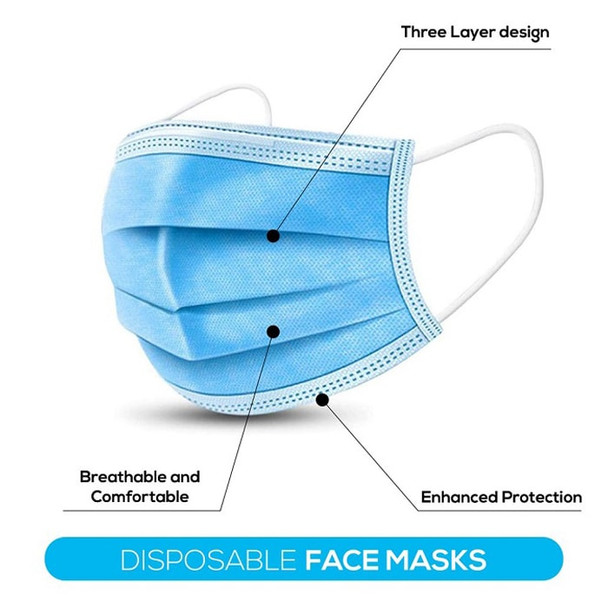 Disposable Face Mask 3 Layers BFE 95% (50-pack) FDA Approved