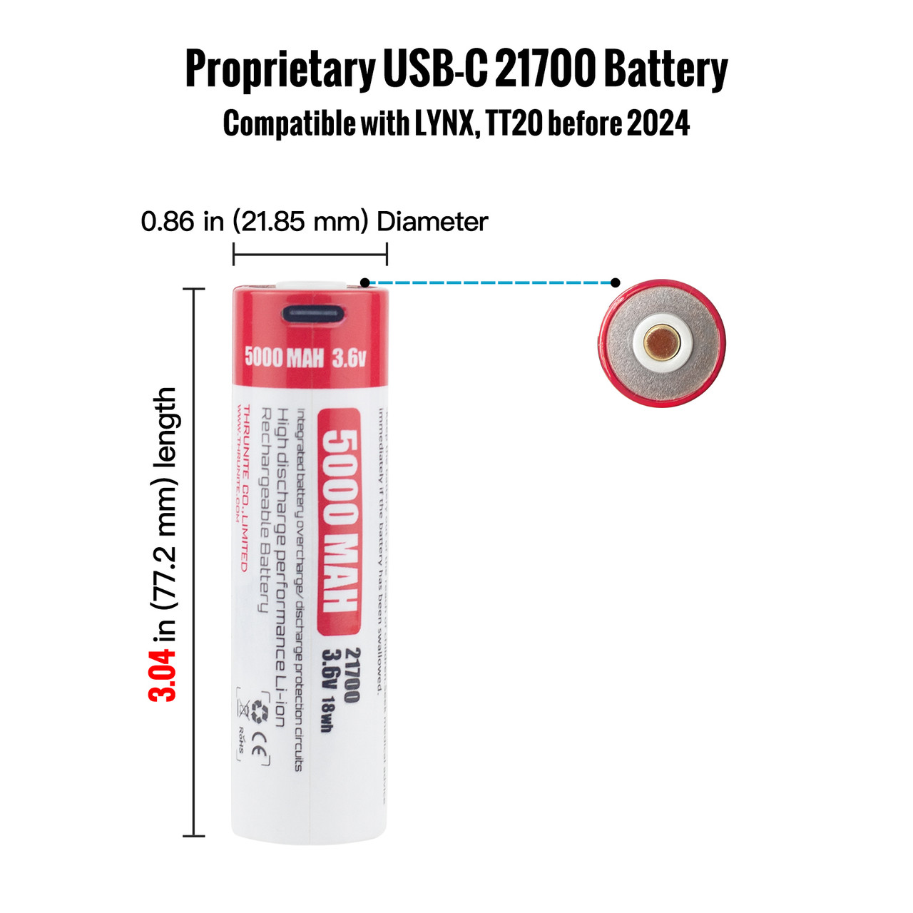 OrcaTorch Batteria 21700 Ricaricabile USB 5000mAh – Alta Capacità Per Torce E Dispositivi Elettronici