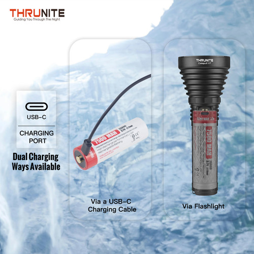 thrunite-26800-usb-c-rechargeable-battery, charge the battery directly or charge it inside the flashlight