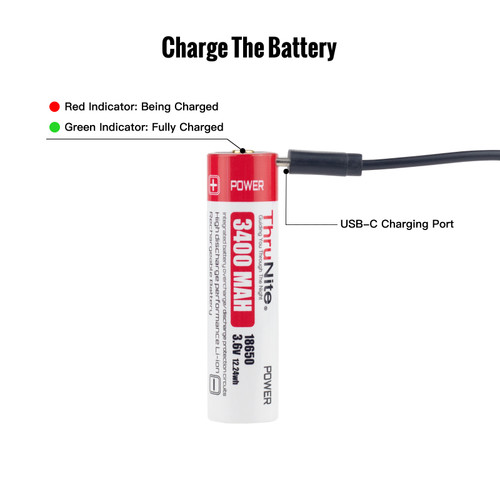 2 Pack ThruNite 3400mAh 18650 USB-C Rechargeable Battery