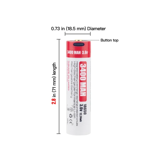 2 Pack ThruNite 3400mAh 18650 USB-C Rechargeable Li-ion Battery